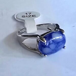 NATURAL BLUE TANZANITE QUALITY TITANIUM SILVER NEW SIZE 7 RING